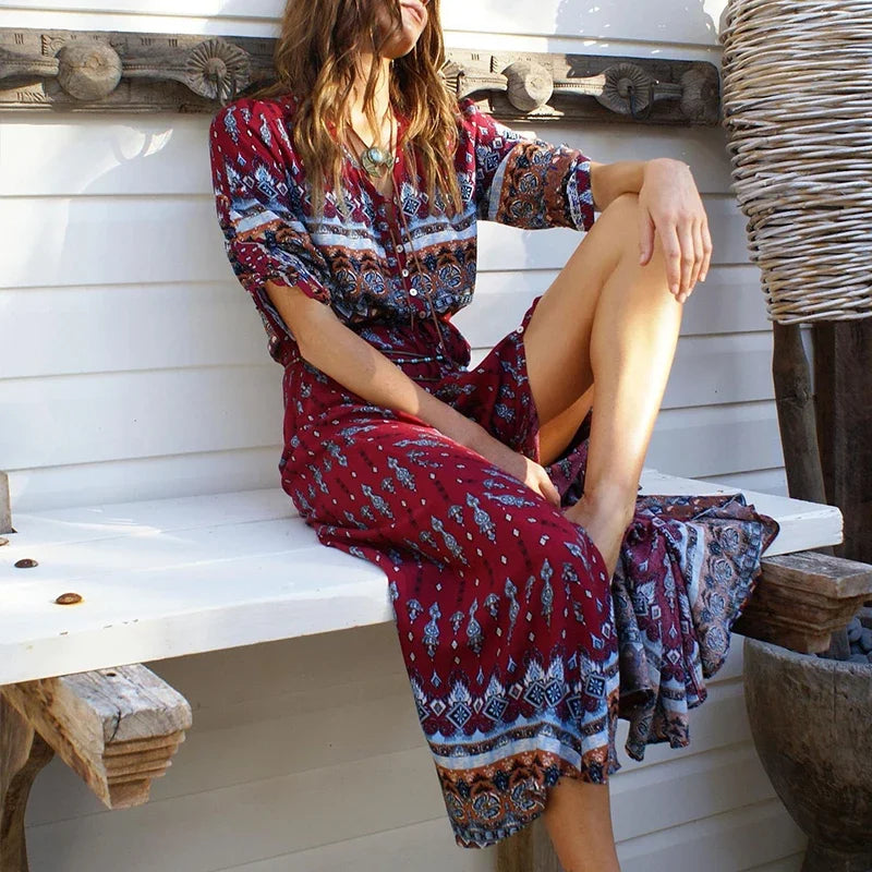 Dress with ethnic floral print